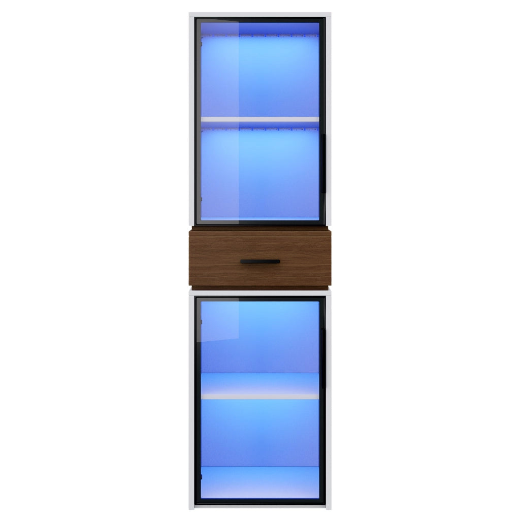 Vetrina in mdf con led e 2 ante in vetro temperato, 1 cassetto, per soggiorno e studio, bianco, 40 × 40 × 200 cm