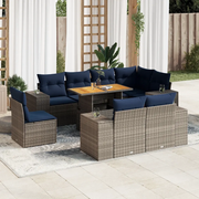 Set Divano da Giardino 9 pz con Cuscini Grigio in Polyrattan 3327393