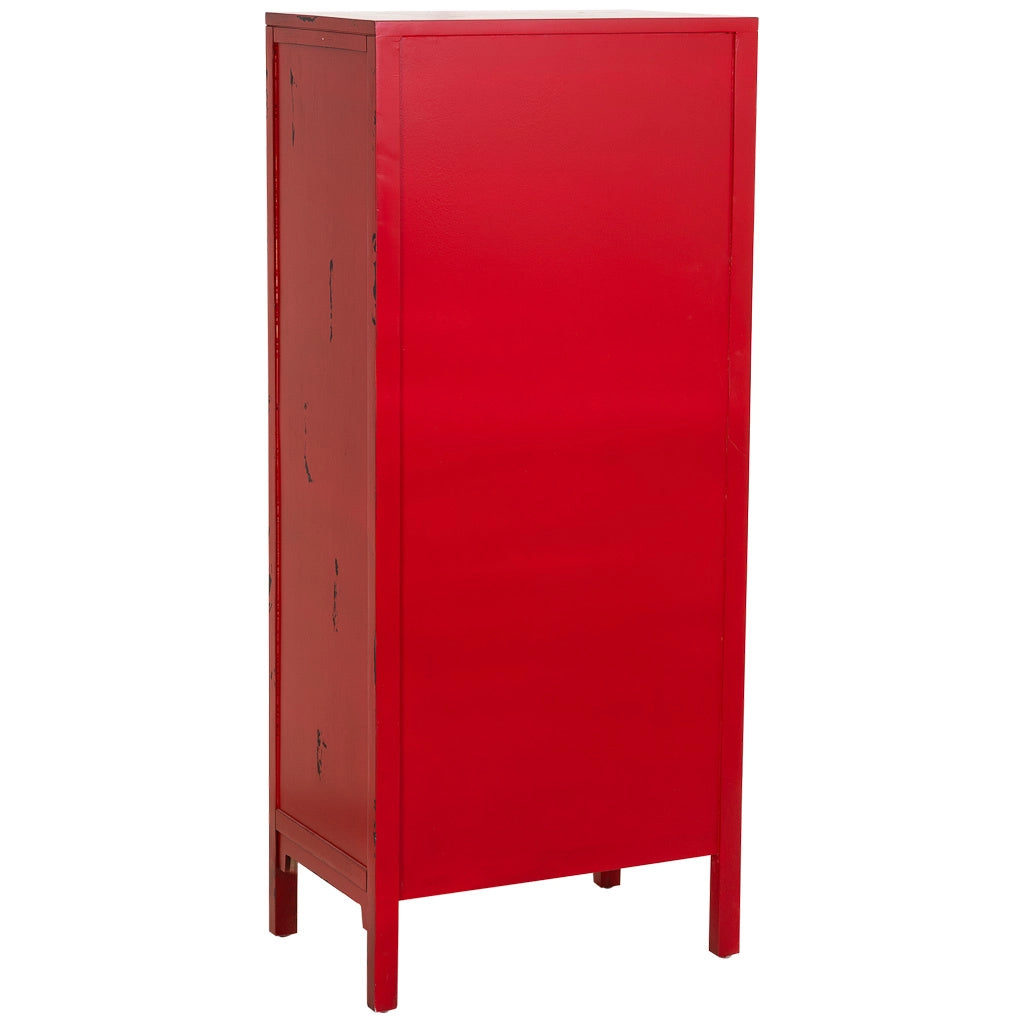 Mobiletto in legno con 4 cassetti e 2 ante rosso 60x40x140h cm