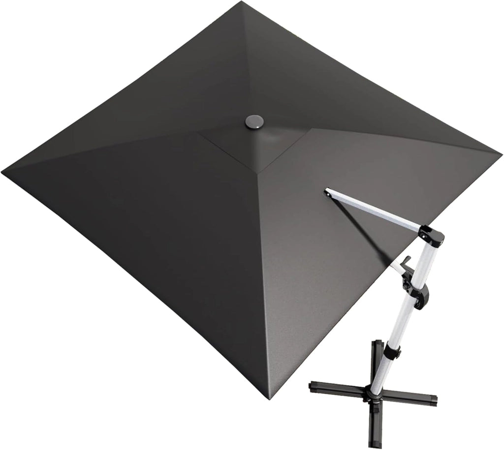 Ombrellone da balcone, in alluminio, con copertura, impermeabile, con manovella, protezione solare UV50+, rotazione di 360°, Tettoia monostrato grigio, 3 * 3M