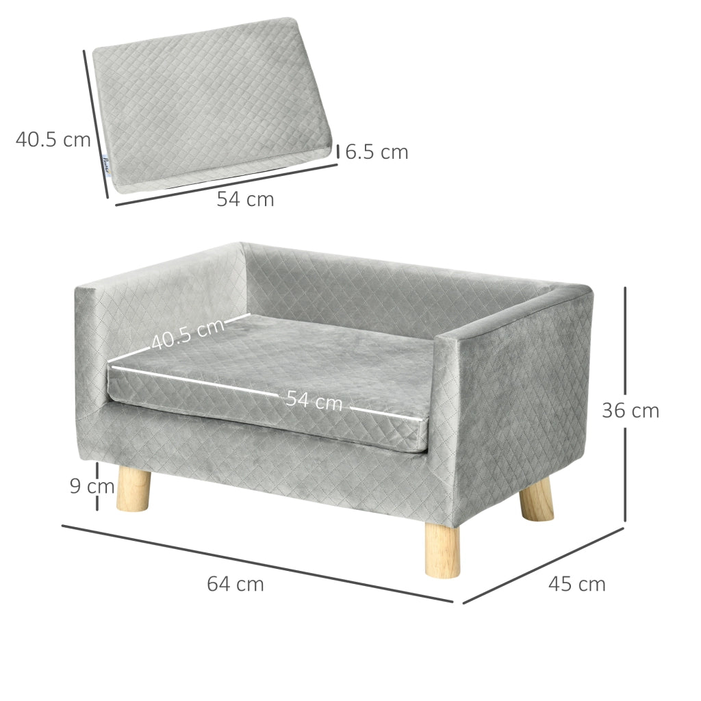 Divanetto per Cani e Gatti ¨C zephmum ¨C Velluto Grigio, Legno, 64x45x36cm
