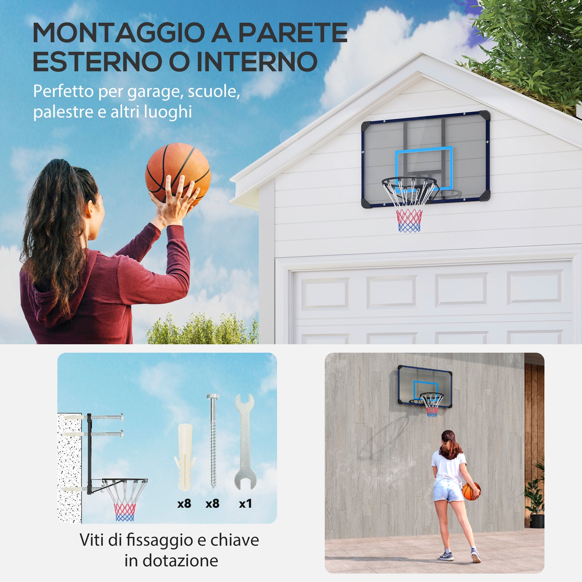 Canestro Basket da Esterno Tabellone Infrangibile da Muro 113x61x73 cm