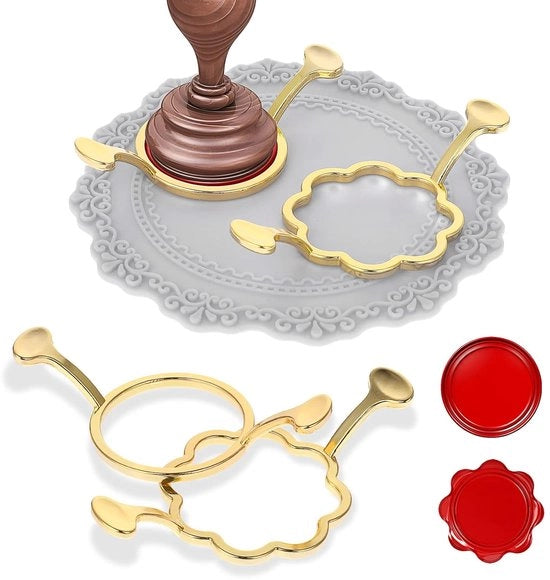 Set di timbri per sigillare - 2,5 cm - 2 pezzi - Forme rotonde e floreali con mat di silicone per imballaggio di regalo