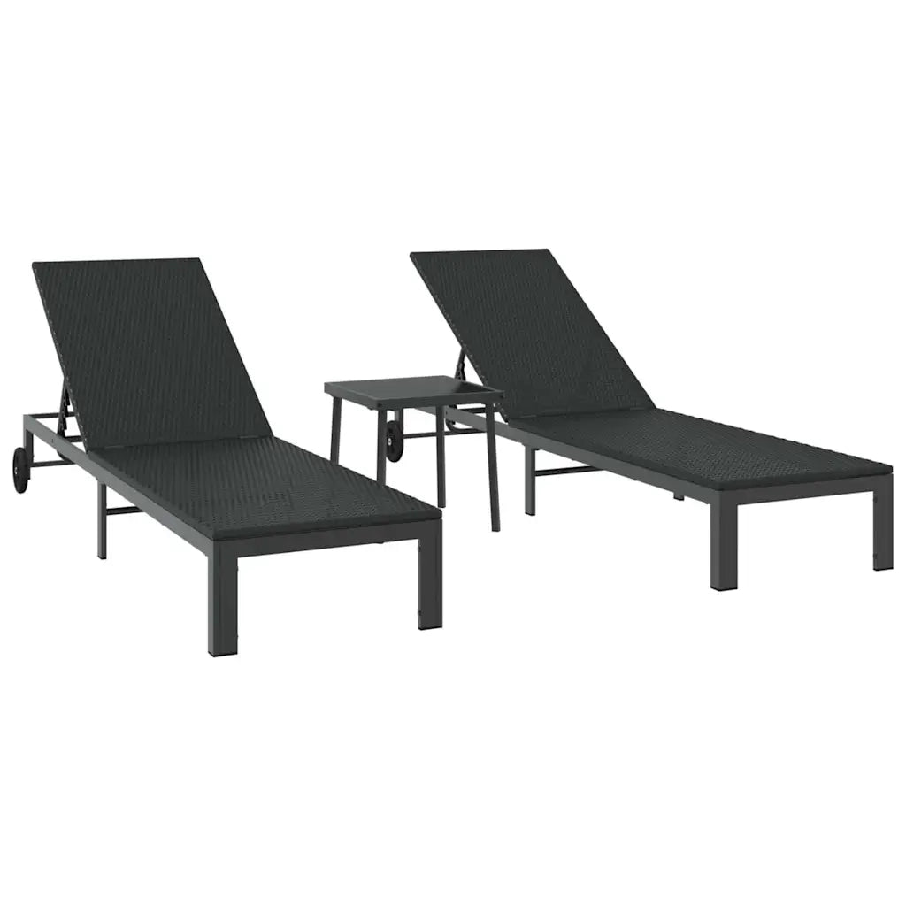 Lettino da Sole 2-persona 3 pcs Nero polyrattan 42004131
