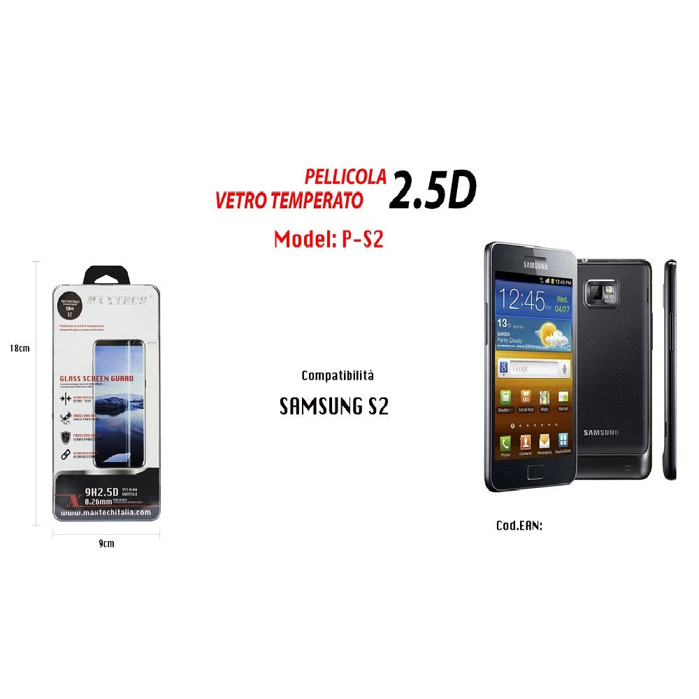 Trade Shop - Pellicola In Vetro Temperato Maxtech Per Samsung Galaxy S2 Protezione P-s2 -