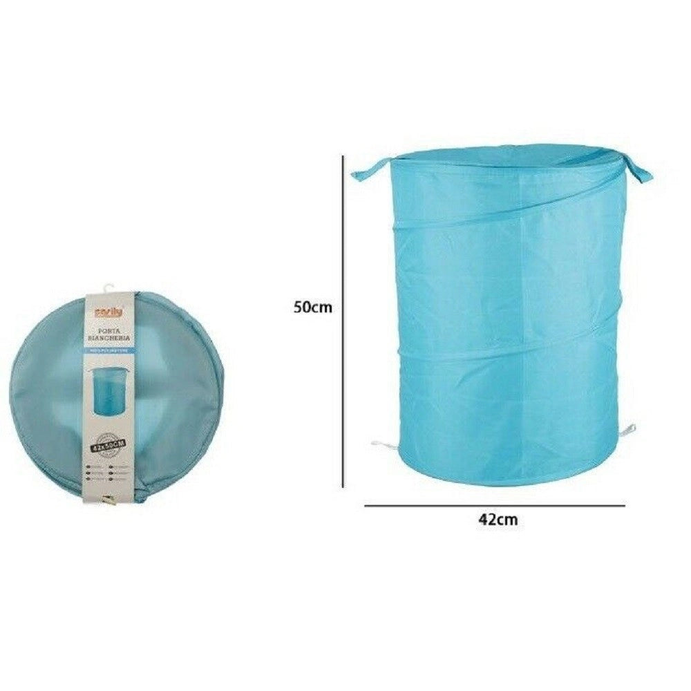 Trade Shop - Cesto Contenitore Portabiancheria Bucato Giochi Pieghevole 42x50cm Celeste 79854 -