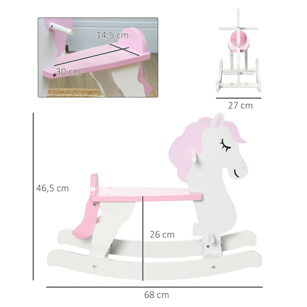 Cavallo a Dondolo Bambini Legno con Manubrio e Pedali ¨C zephmum ¨C 68x27x46,5cm Bianco Rosa