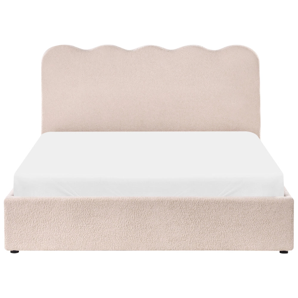 Letto in bouclé imbottito color beige 160 x 200 cm contenitore elevabile con testiera e rete a doghe