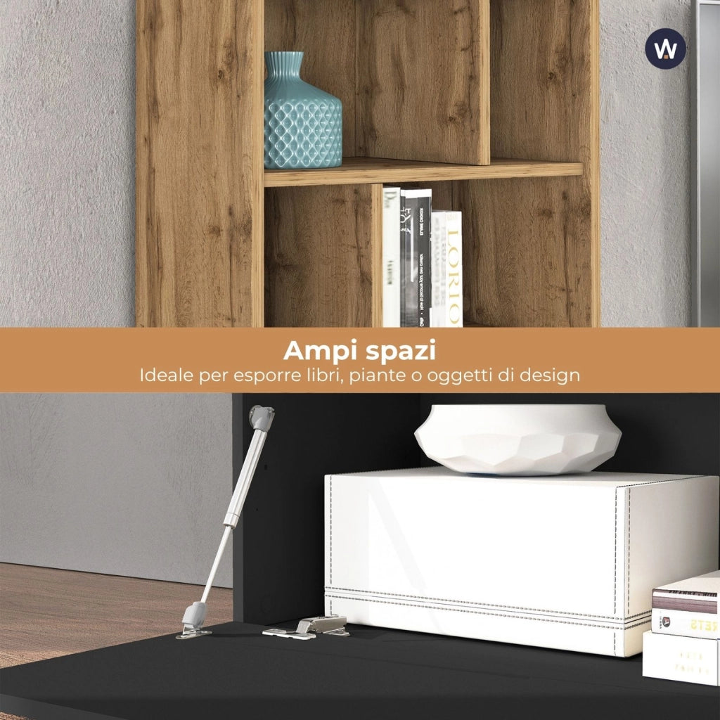 WHOUS Parete attrezzata Chronos set soggiorno antracite opaco e rovere 190/350x40 cm
