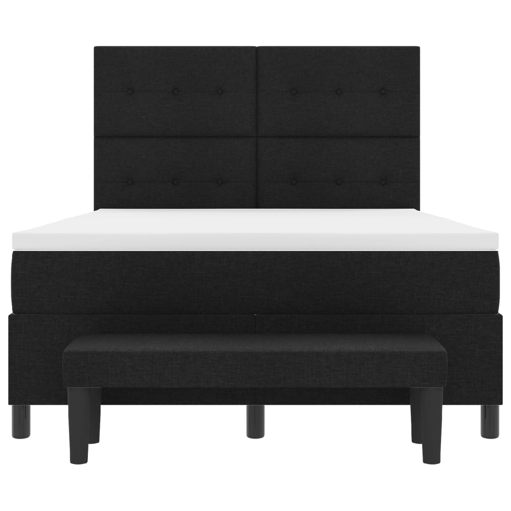 Letto con box spring e materasso e panchina nero 140x200 cm tessuto