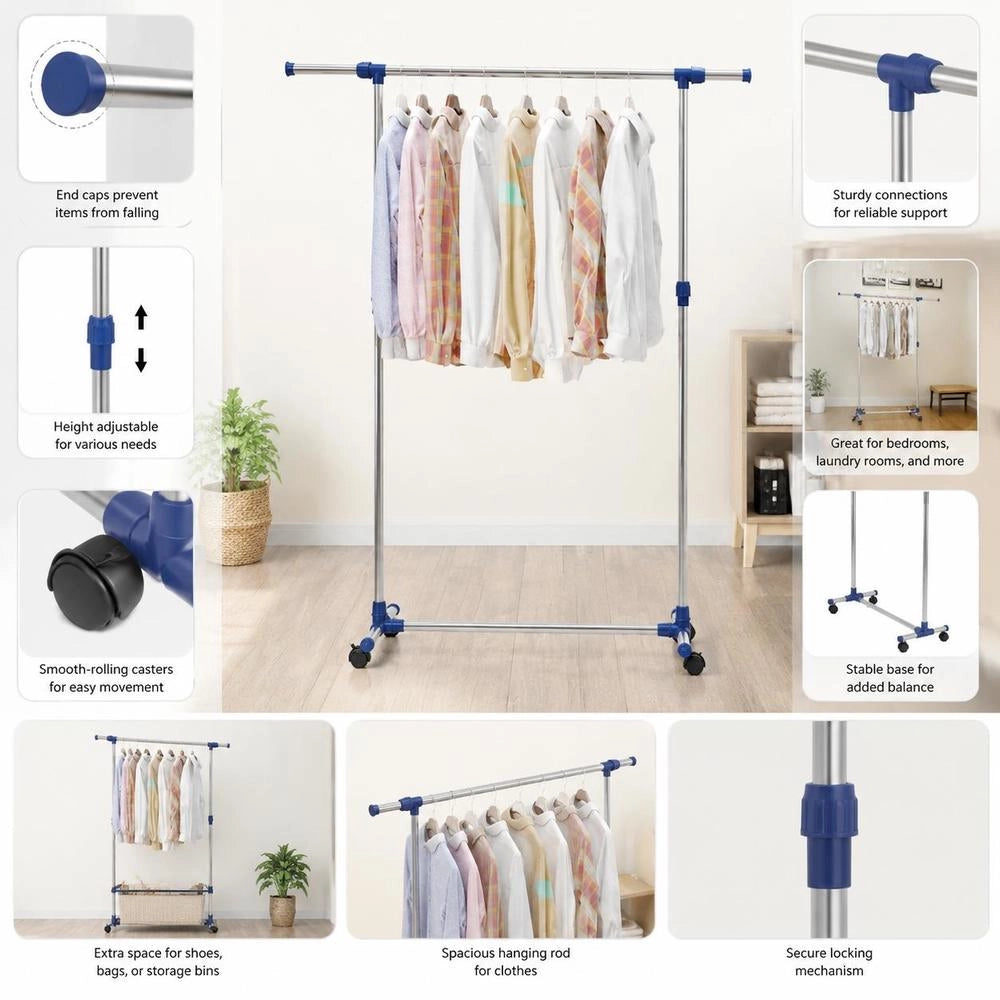 Adjustable Clothes Rack, Stainless Steel, 165x44x150 Cm, Silver