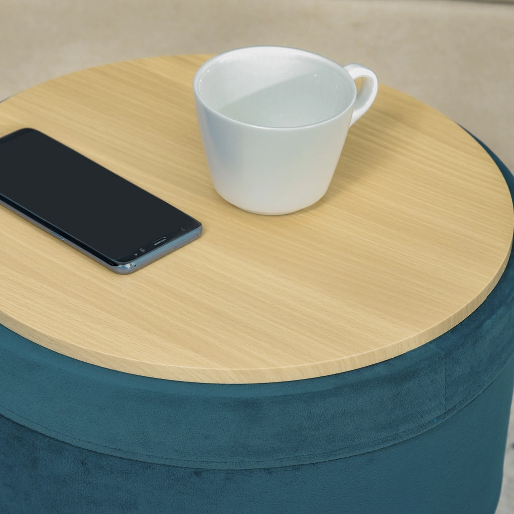 Pouf Tavolino Contenitore in Legno e Velluto Verde ¨C zephmum
