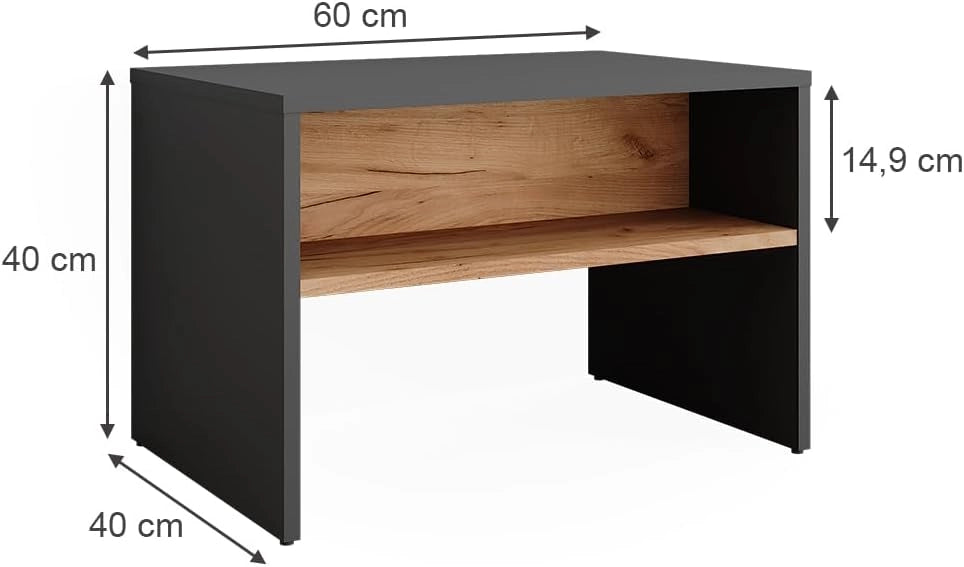Panca per scarpe Orlando, Antracite/quercia dorata, 60 x 60 cm, per riporre le scarpe e come seduta