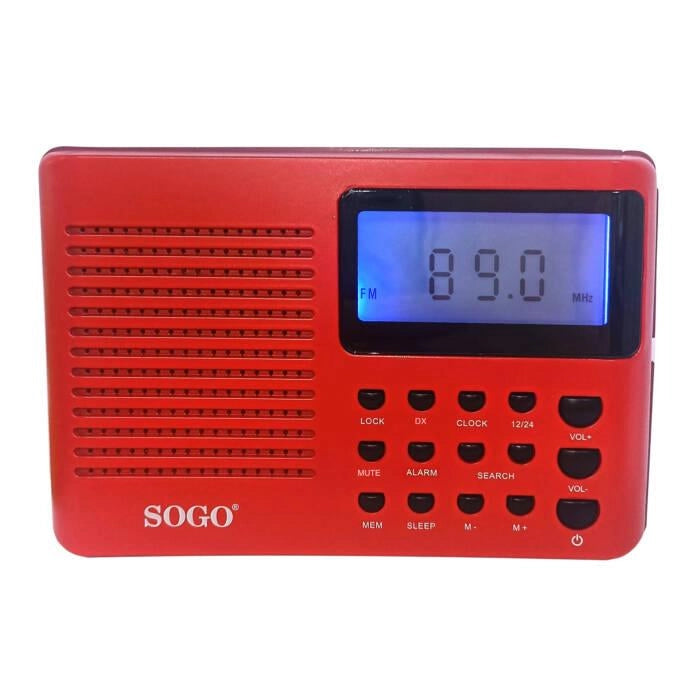 Radio digitale portatile FM con antenna telescopica, 30 canali memoria, display LCD, sveglia e modalità sleep - SOGO