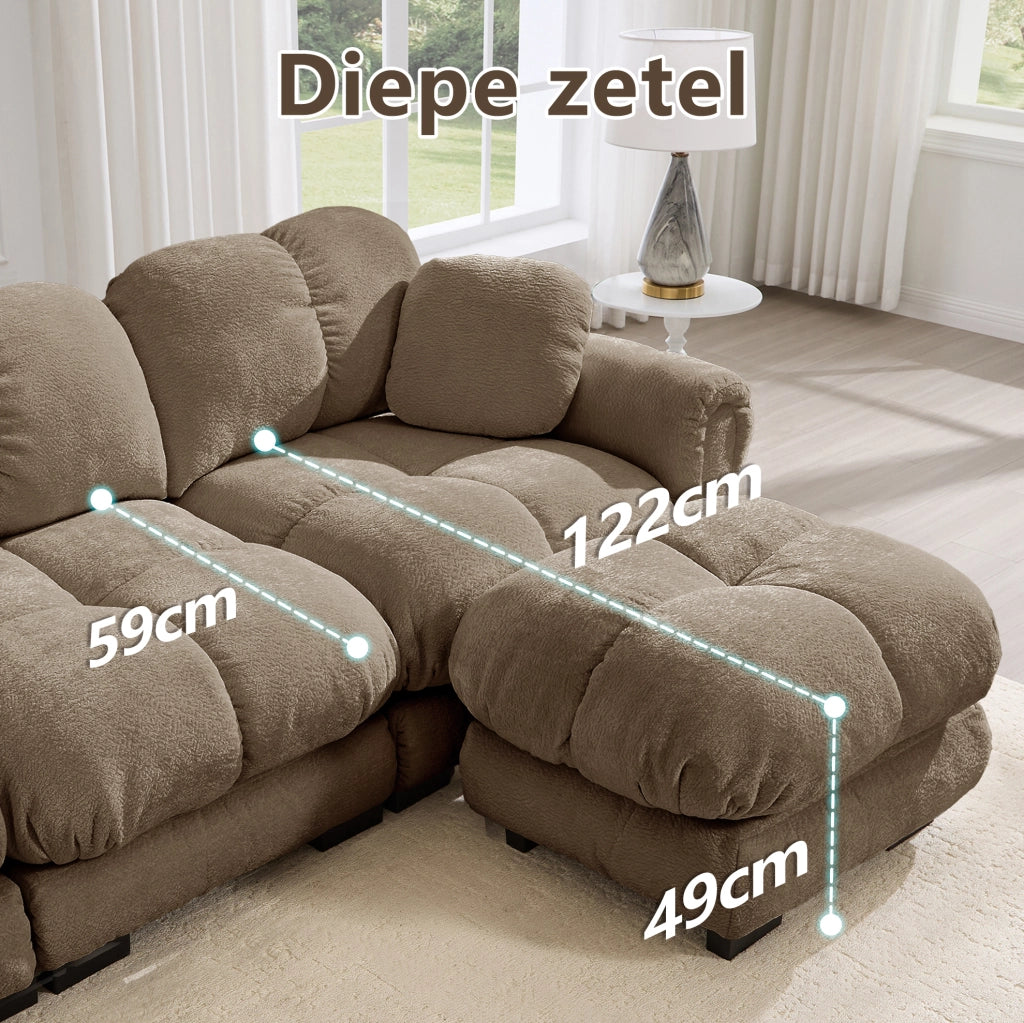 Divano 3 posti in Chenille marrone con cuscini decorativi e design trapuntato