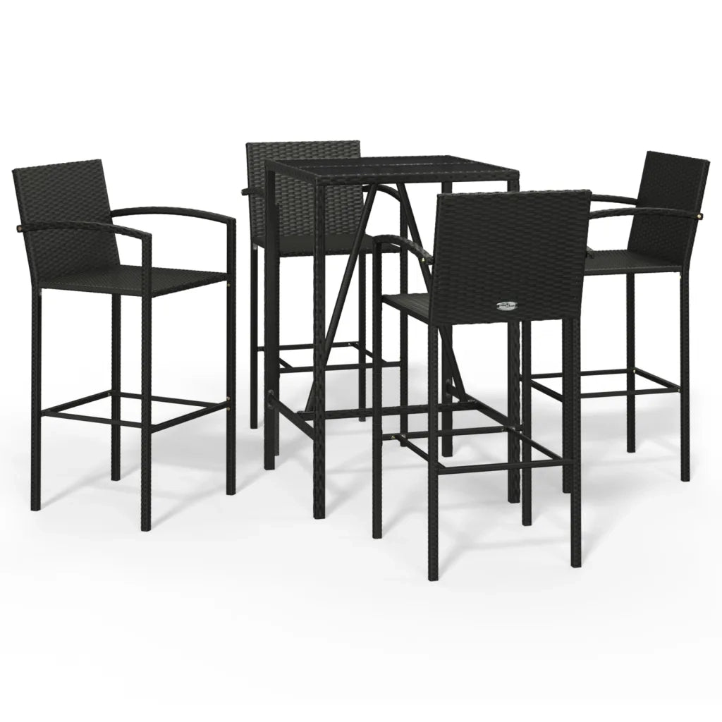 Set Bar da Giardino 5 pz Nero in Polyrattan 3187652