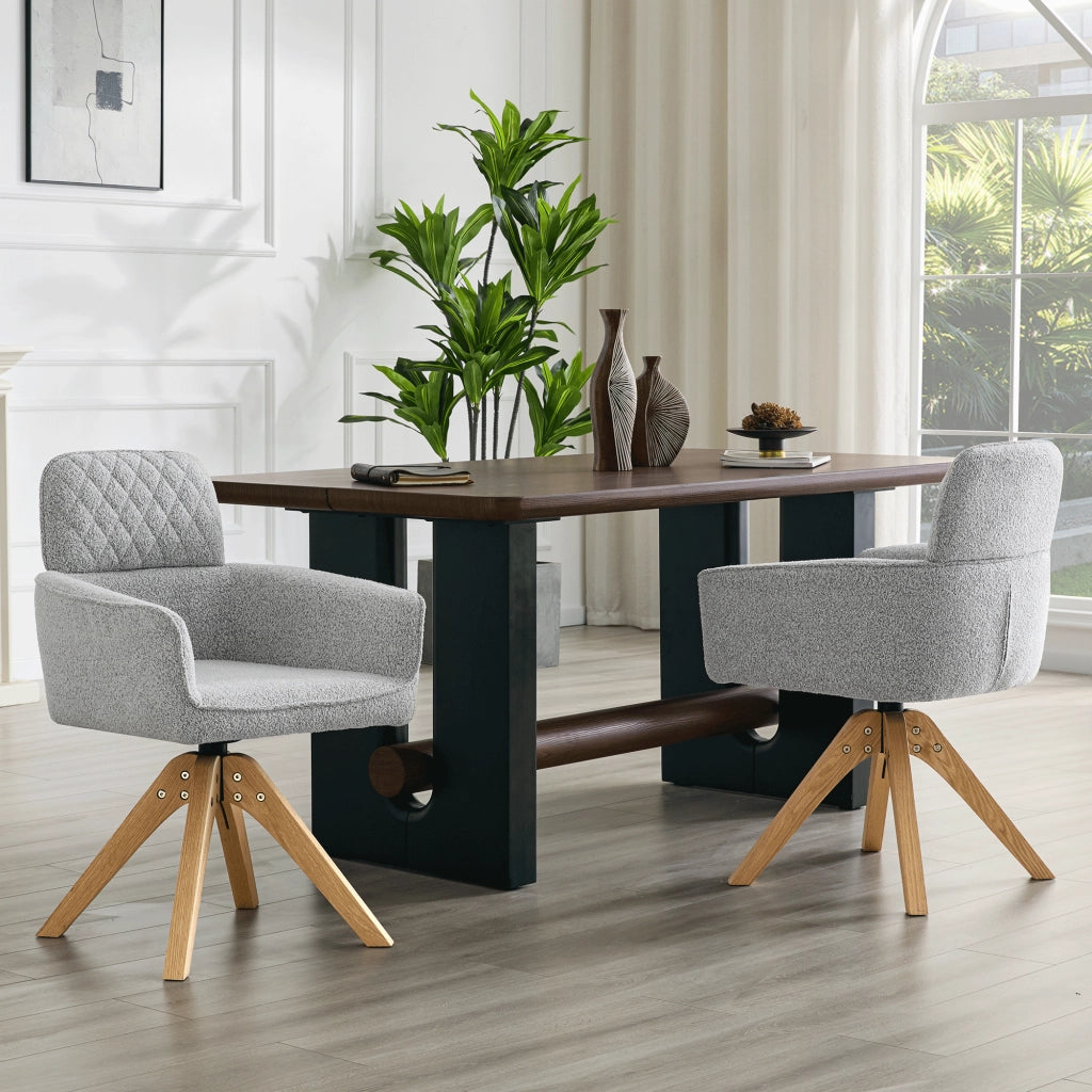 SEDIA Girevole 360° Set da 2 pezzi 85 cm Tessuto grigio e legno massello