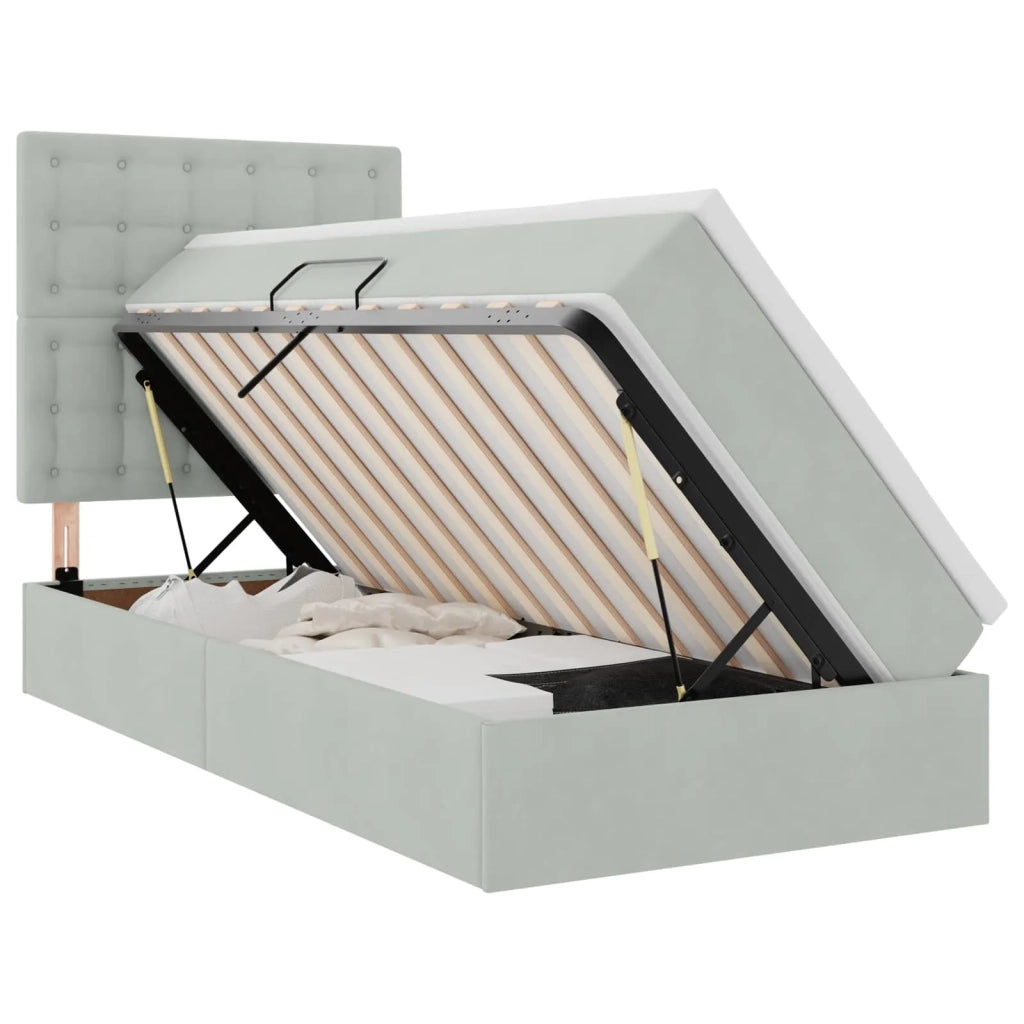 Letto con contenitore LED e materasso Grigio Chiaro 90 x 190 cm
