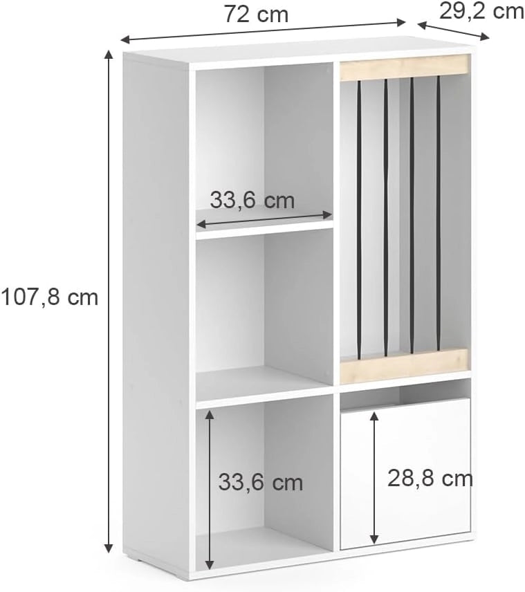 Libreria bambini Luigi, Bianco, 29.2 x 107.8 cm, combinabile per riporre giocattoli e libri