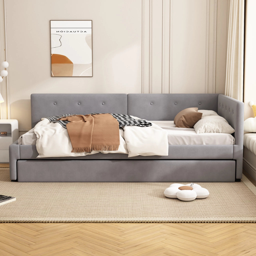 Letto singolo con roll-out in velluto 90x200 cm