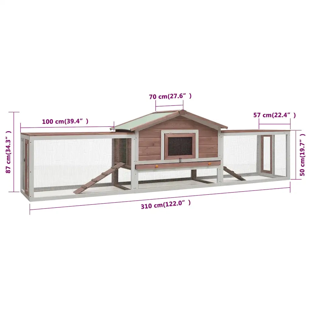 Conigliera Moca 310x70x87 cm in Legno Massello di Pino e Abete cod mxl 49146