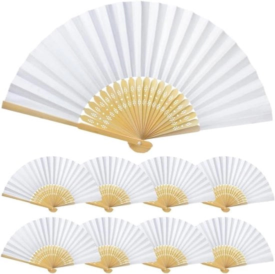 Ventilatori a mano in papier per ospiti di matrimoni - Bianco - 50 pezzi - Materiali in bambù vintage