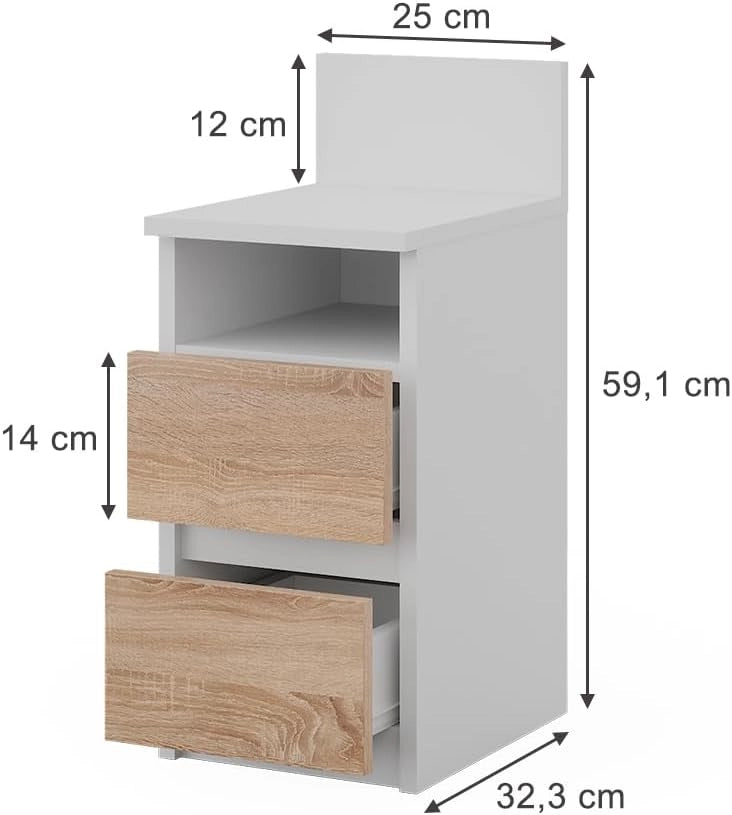 Comodino Monty, Bianco/Sonoma, 25 x 59.1 cm Set di 2