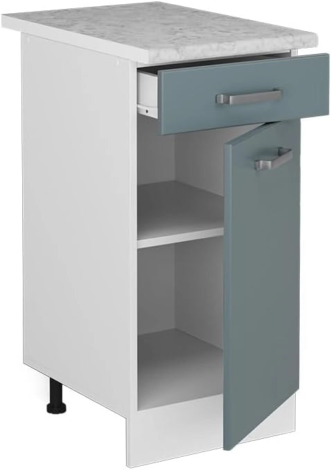 Mobiletto base per cucina R-Line, Grigio-blu, 40 cm, PL Marmo, per la libera combinazione all'interno di sistemi cucina modulari