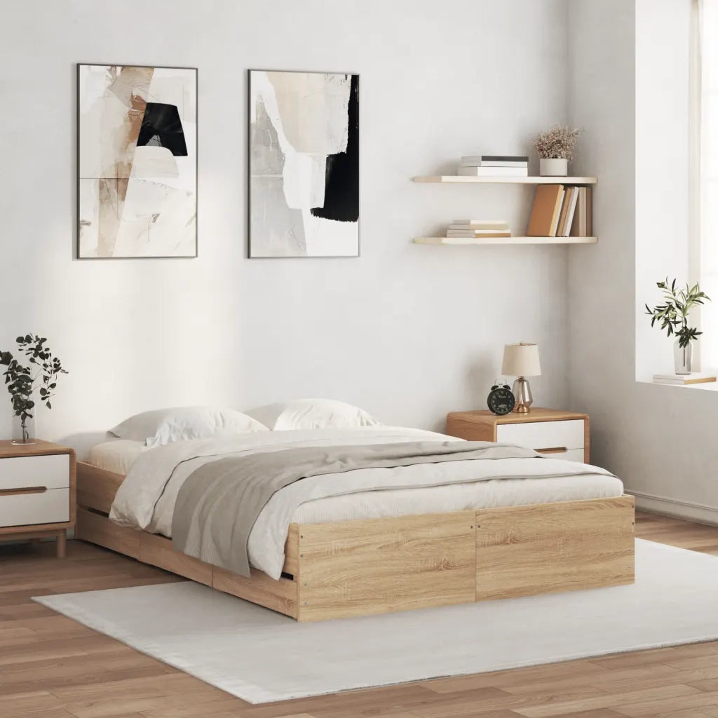 Letto matrimoniale | Letto per adulti | Giroletto Cassetti Rovere Sonoma 120x200 cm Legno Multistrato