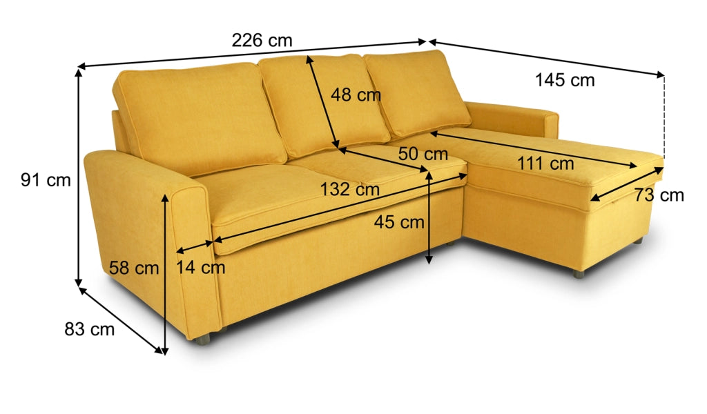 Divano letto angolare con contenitore, divano con chaise longue giallo - Kennedy - DL-KE16CL