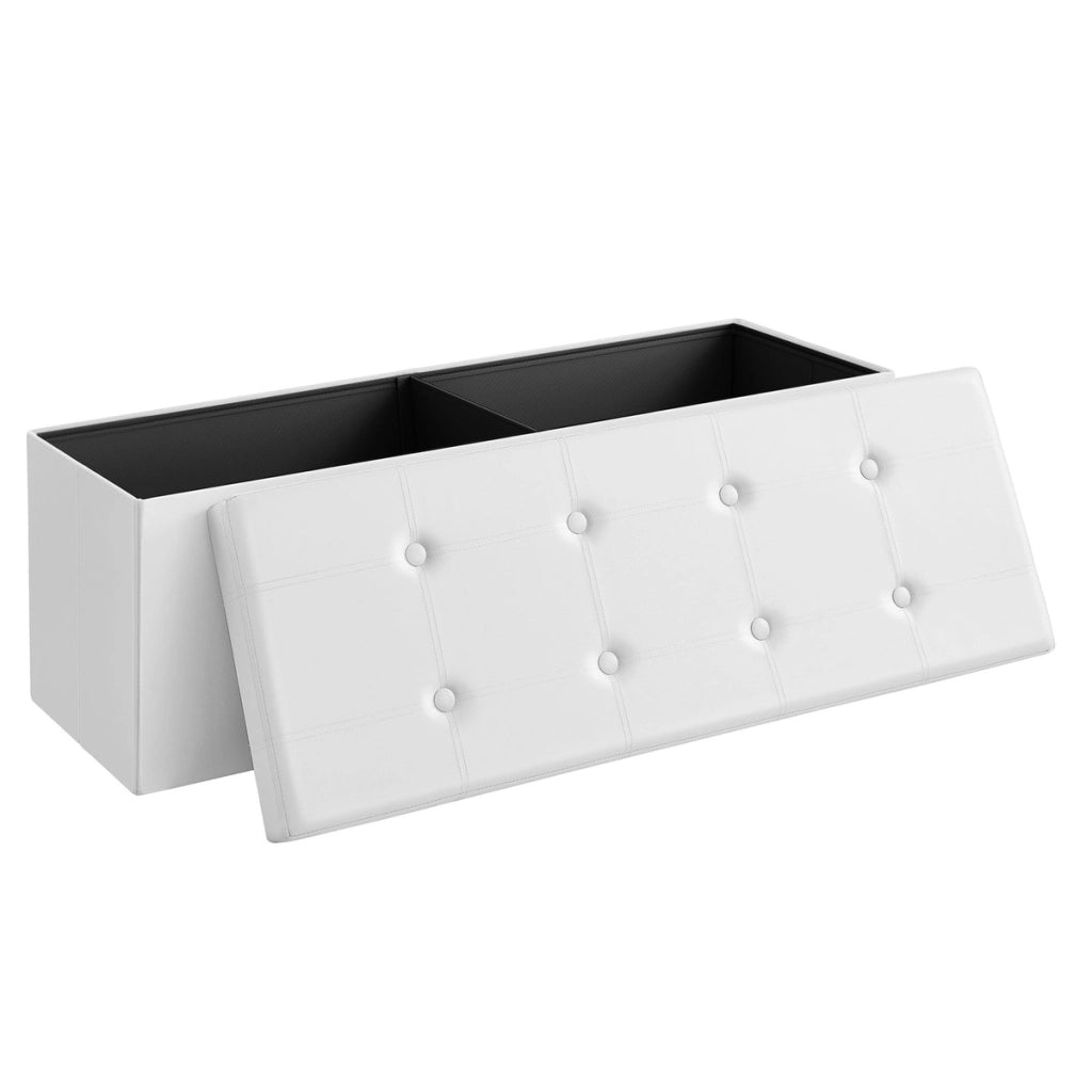Panca Contenitore Pieghevole in Similpelle Bianca 110cm