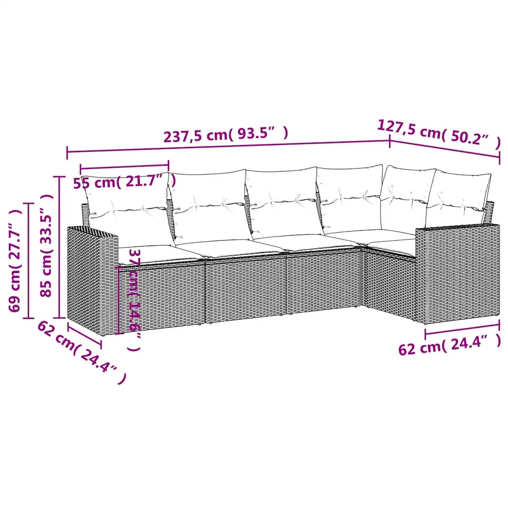 Set Divano da Giardino 5pz | Set Salotto da Giardino con Cuscini Grigio Chiaro Polyrattan