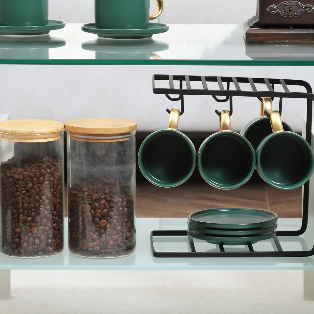 EasyComfort Tavolino da Caffè Moderno a 2 Livelli in Vetro e Legno, 90x50x42cm, Bianco