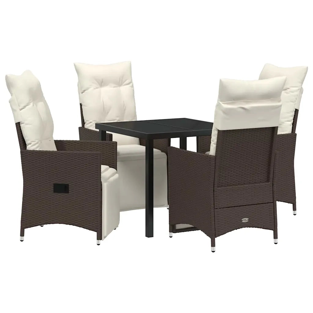 Set da Pranzo per Giardino con cuscino 5 pcs Marrone polyrattan