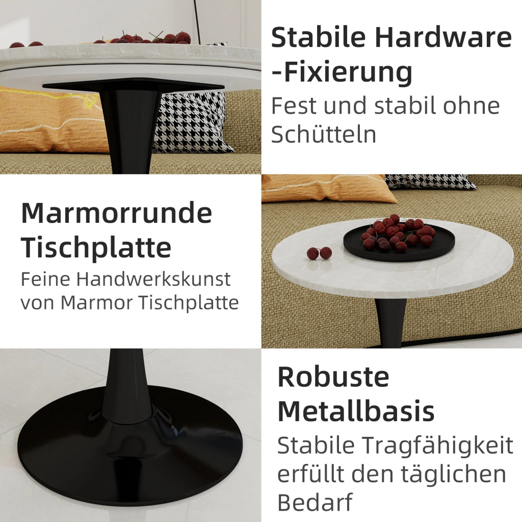 TAVOLINO Rotondo 70 cm Marmo Artificiale Nero Bianco