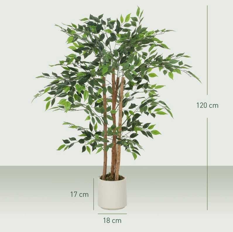 Pianta artificiale banyan 55x55x120 cm con foglie regolabili; tronco in legno; verde