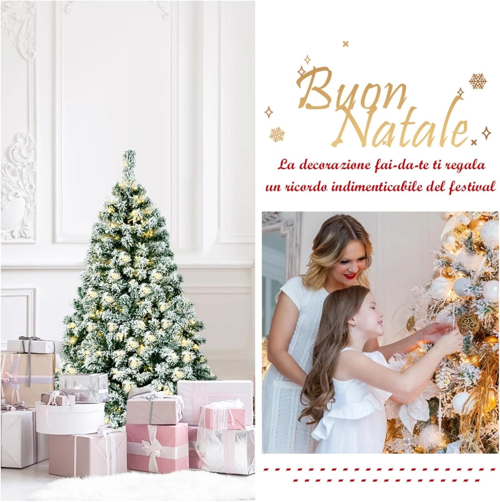 Albero di Natale Innevato 135 cm, Albero di Natale con 200 Luci LED Bianche Calde, 400 Rami, Base in Metallo, Decorazione Natalizia per Casa e Negozio (135 cm)