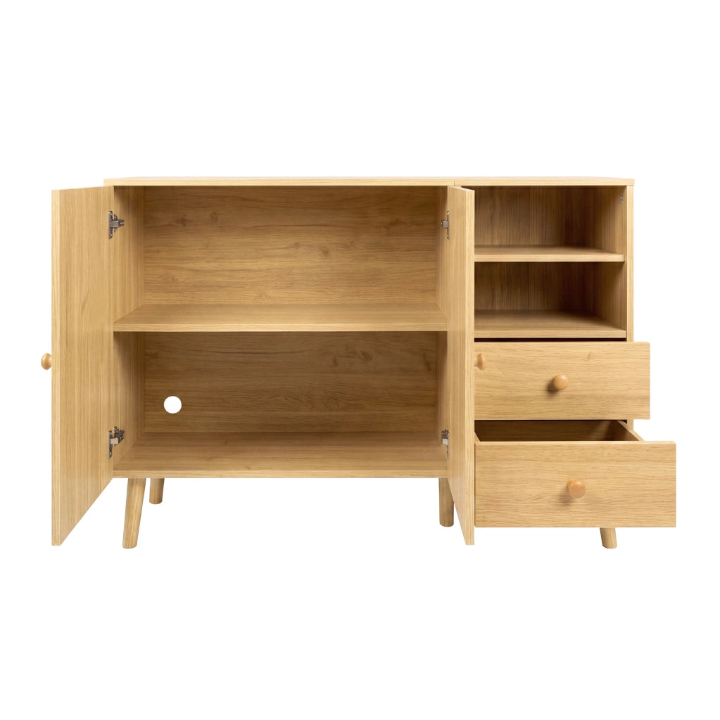 Credenza con ante curve 118x35x82 cm in MDF e truciolare naturale; con 2 cassetti
