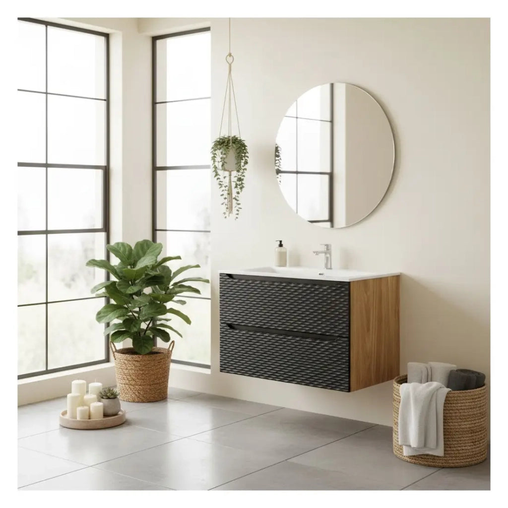Set da bagno YOKA nero: mobile sottolavabo con cassetti 90 cm + lavabo da incasso
