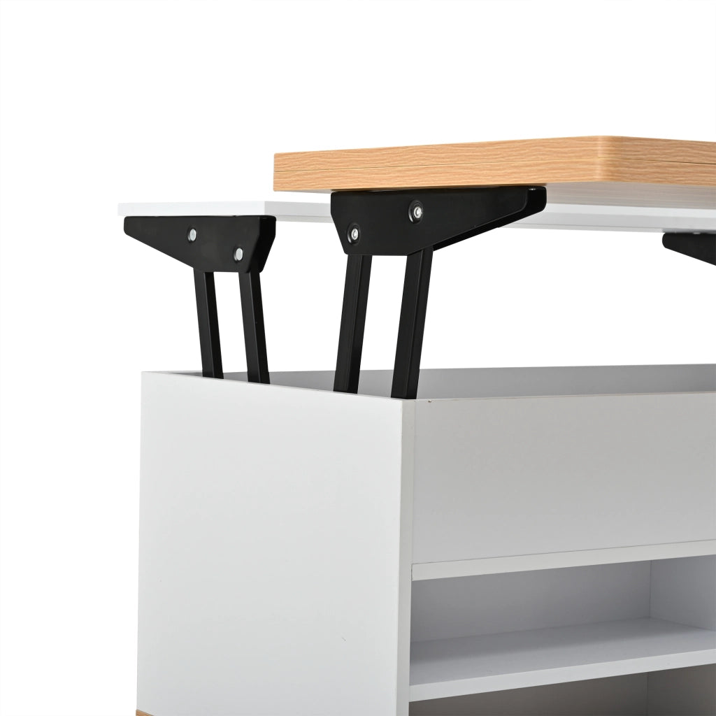 TAVOLO DA CAFFÈ Sollevabile 100 x 98 x 65 cm Bianco e Effetto Legno con Ruote
