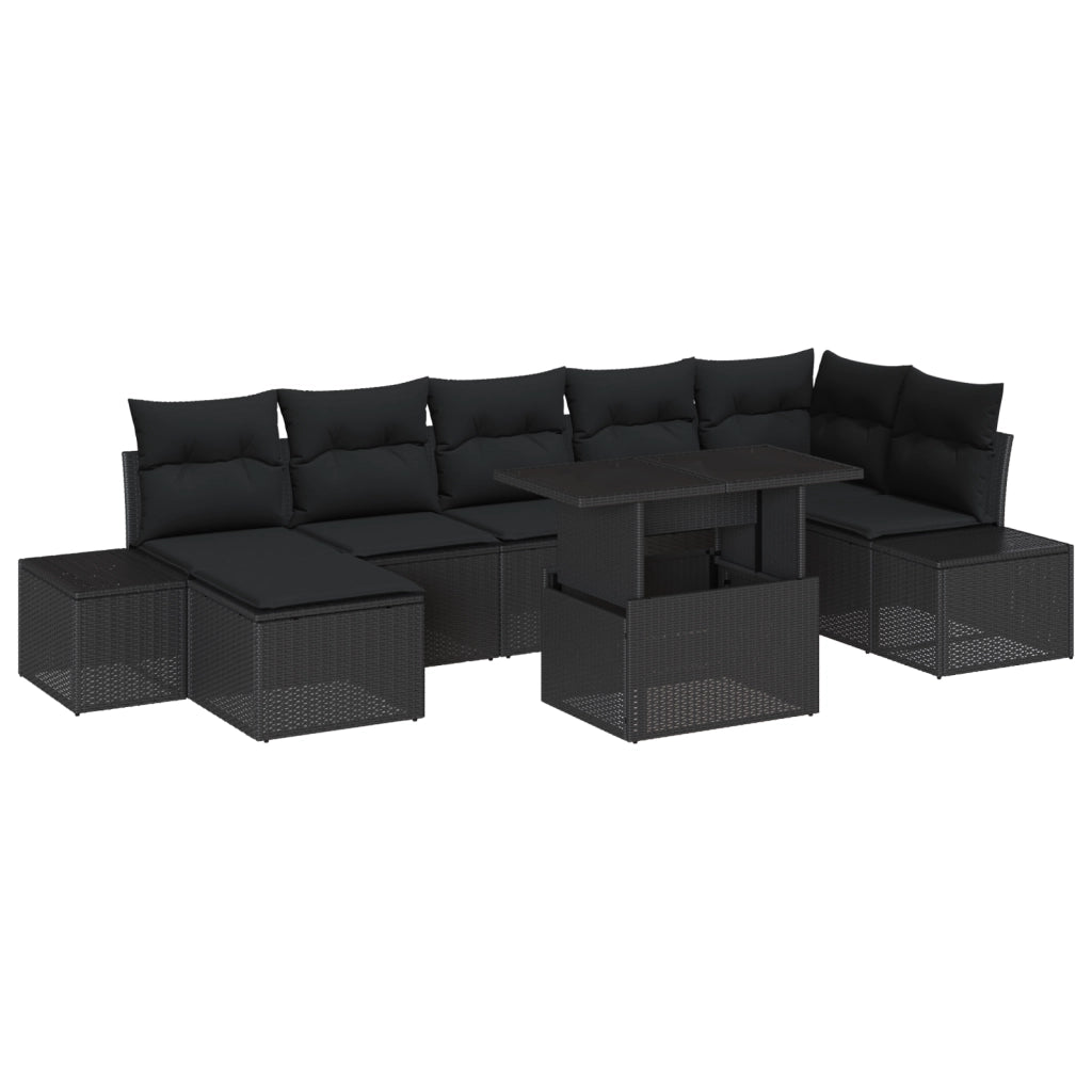 Set Divano Giardino 8 Pezzi con Cuscini Nero Polyrattan