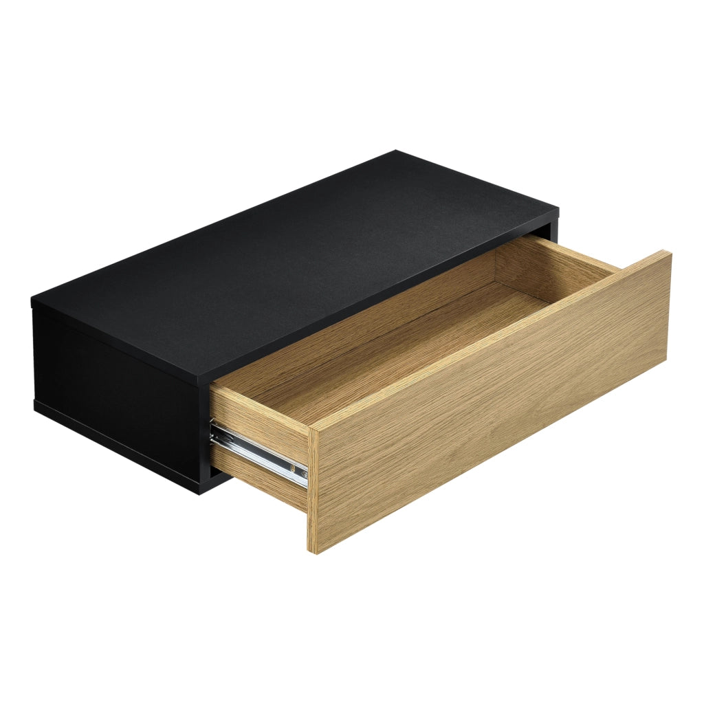 Mensola da Parete con Cassetto Integrato 50x24x12 cm - Nero / Effetto Legno [en.casa]