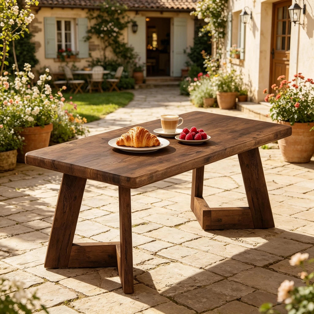 Tavolino basso rettangolare in legno stile country con piano da 4 cm per soggiorno 120 × 60 × 51 cm