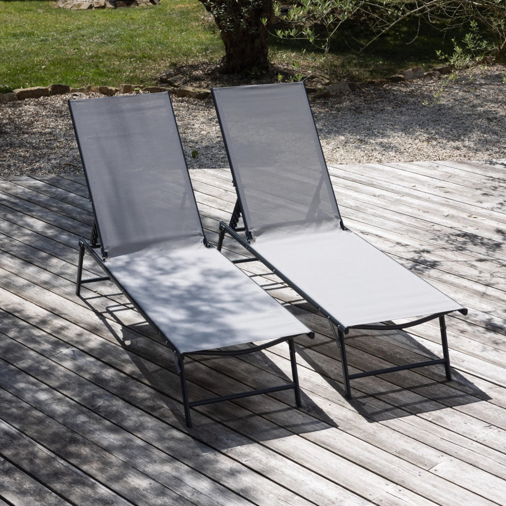 Set di 2 lettini pieghevoli SICILIA in textilene grigio - struttura antracite