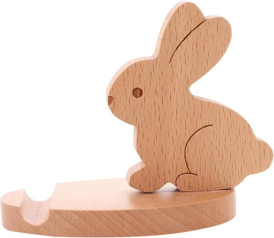 Sostegno mobile per tavolo in legno con decorazione coniglio - tablet smartphone stand per ufficio casa