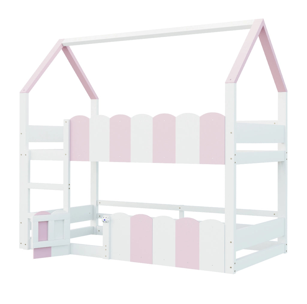 Letto a castello a casetta 90x200 cm bianco e rosa