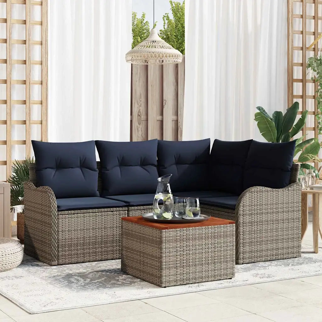 Set Divano da Giardino 5 pz Grigio polyrattan 3347451