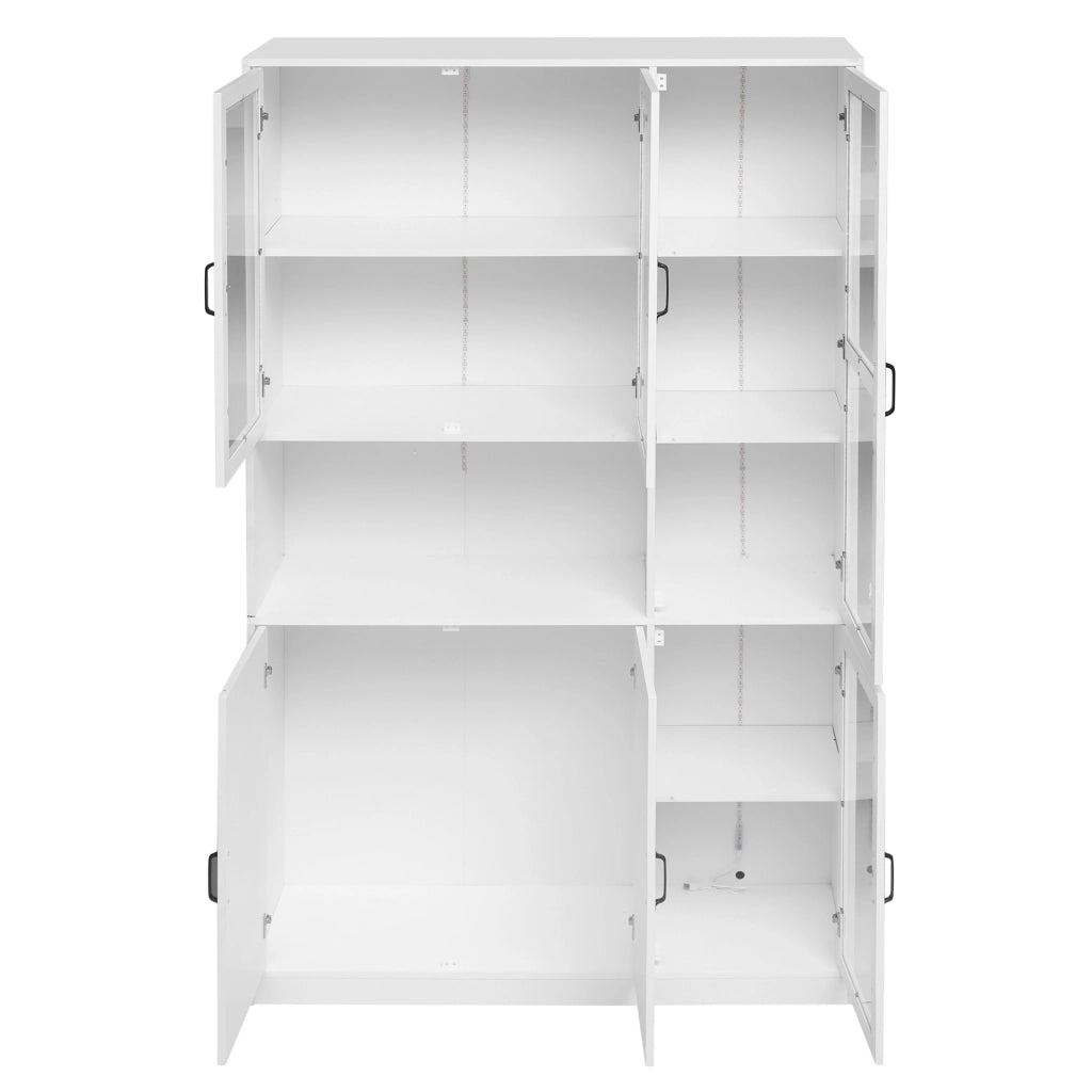 Vetrina con LED, 2 ante e 4 ripiani regolabili, per soggiorno e cucina, in MDF e vetro, bianco, 120 × 40 × 200 cm