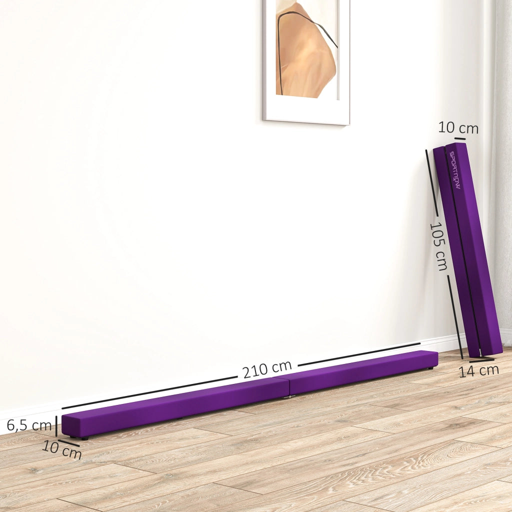 Poutre Gymnastique Pliable 210 cm en Velours Violet