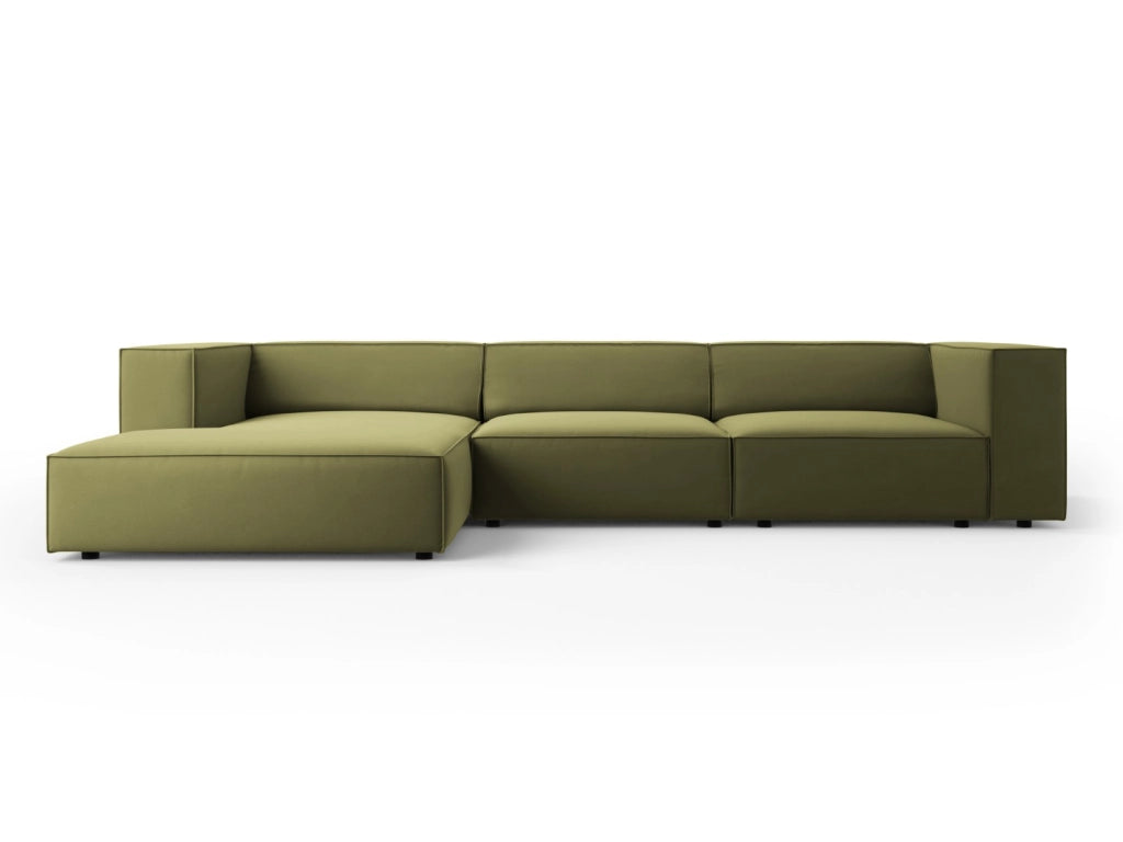 Cosmopolitan Design - Divano angolare sinistro "Arendal" 4 posti in velluto verde chiaro 